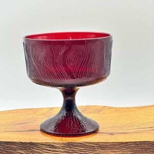 Hoosier Glass #4031 Ruby Red Tree Bark Pedestal Dish